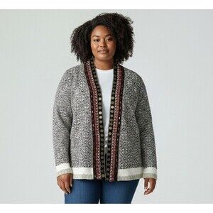 Soft Surroundings Embroidered Open Front Cardigan Sweater Petite Small Aztec